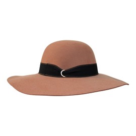 B&S Premium Julia Ribbon - Wide Brim Ladies Hat - 100% Wool Felt with Ribbon Trim - Water Resistant - Caramel - 60cm