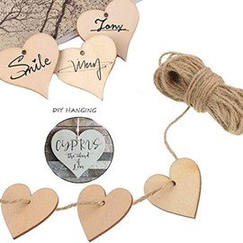 ToBeIT Heart Wooden Discs 5 cm 100 Pieces with 10 Metre Jute String - Wooden Pendant Heart for DIY Craft Embellishments Natural Wood Discs (100 Pieces/50 mm)