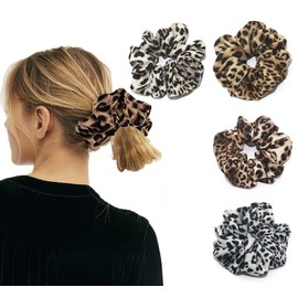 Leopard Print Hair Ring Cheetah Print Bundle Hair Ring Elastic Band Hair Accessories Leopard Print Head Flower Leopard Print Hair Rope Ladies Hair Accessories For Women Or Girls Pack of 4
