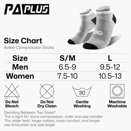 No Show Compression Socks for Men and Women (6 Pairs), Low Cut Running Ankle Socks with Arch Support for Plantar Fasciitis, Cyling, Athletic, Flight, Travel, Nurses. Gray S/M