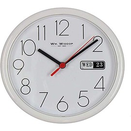 Wm.Widdop Day/Date Wall Clk-White Case/White Dial 8.5"Rnd +B