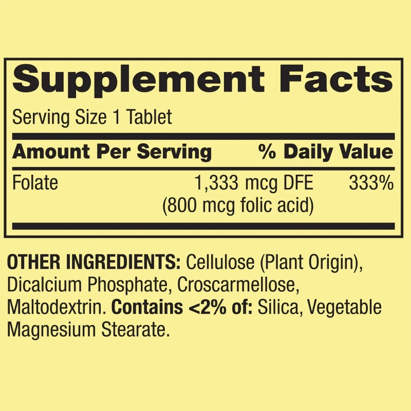 Spring Valley Folate Dietary Supplement, 1,333 mcg DFE, 400 Count