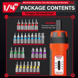 Aiourx Torque Screwdriver Wrench Set, 1/4" Drive 10-80 in.-lb., 5 in-lb Increment, 31 Pieces Torque Wrench Bits Set for Professional Maintenance, Tools, Bike Repairing and Mounting