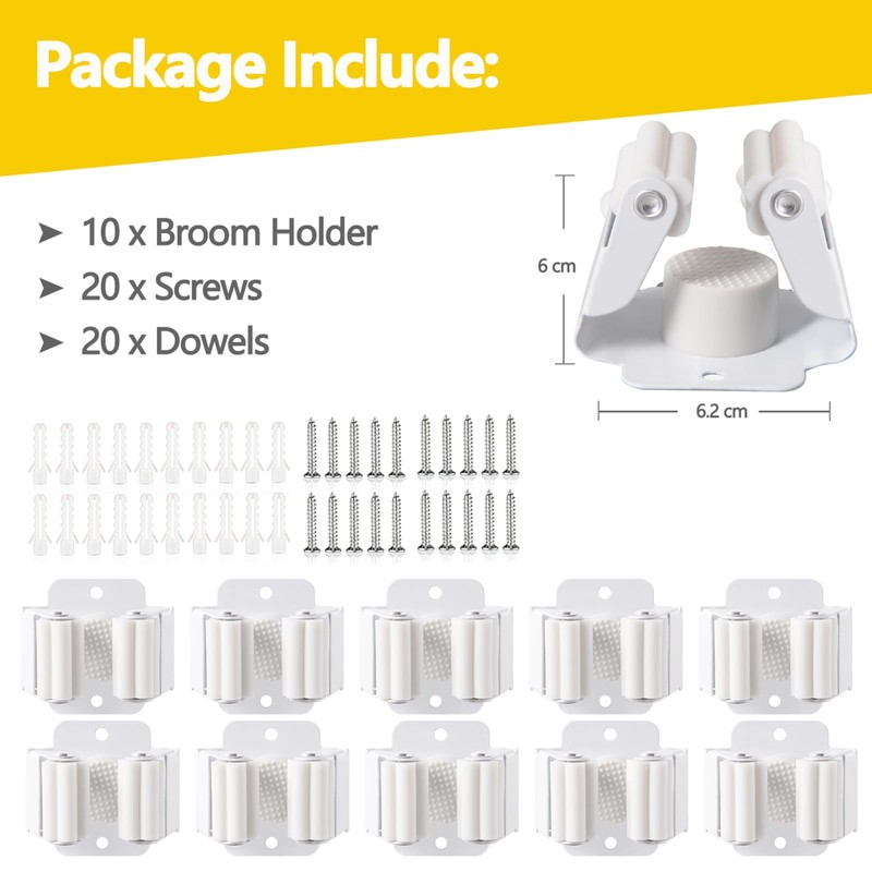 Verdenu 10 Pack Broom Holder Wall Mount, Mop and Broom