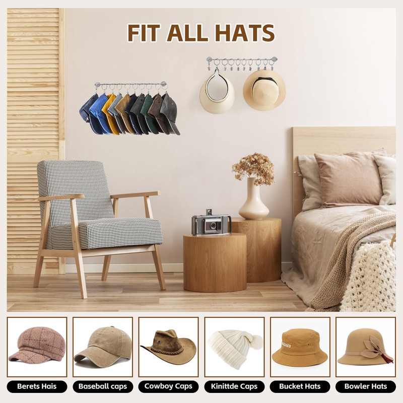 Hat Rack Wall Cap Organizer - Baseball Hat Racks Display