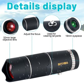 OPTIVORA 15X32 Monoculars for Adults High Power,Monocular Telescope with BAK4 Prisms and FMC Multi-Layer Coating,Mini Telescope for Birdwatching,Traveling,Hiking and Camping with Compass,Carrying Case