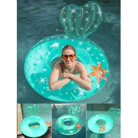 Float Ring for Children, O Shape, For Adults, Parent and Child, Mermaid Princess, Starfish Pattern, Float, Large Size, Glitter, Cute, Multi-functional Float, Leak-proof, Stable, Strong Buoyancy,