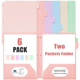 Plastic Folders with 2 Pockets 3 Hole Punched, 6 Pack, Pastel Color