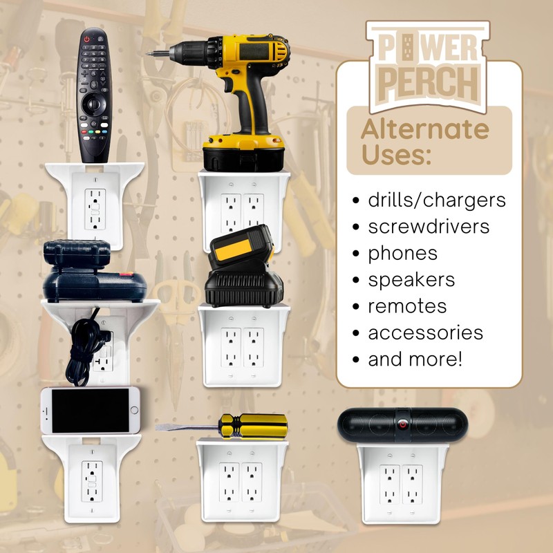 BeraTek Industries The Power Perch - Wall Outlet Shelf Transforms