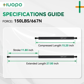 HUOPO 27 inch 150 lb/667 N Gas Struts Shocks 27" Lift Support for Tonneau Cover Truck Undercover Replacement Parts Travel Trailer Hatch Camper Awning Trap Door,2pcs