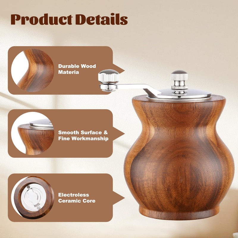 Felenny Manual Wooden Pepper Grinder Hand Crank Salt Mill with