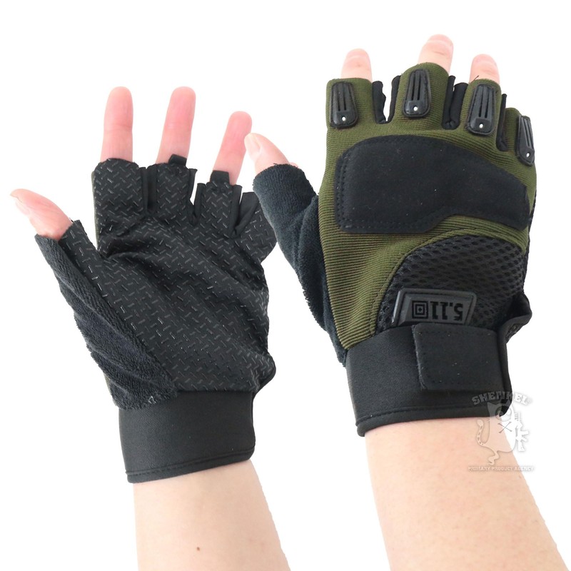 SHENKEL 5.11 Type Half Finger Tactical Gloves OD Olive Drab
