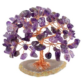 mookaitedecor Natural Amethyst Tumbled Stones Money Tree,Gemstone Feng Shui Ornaments Healing Crystal Tree Figurines,Agate Slice Geode Quartz Stand