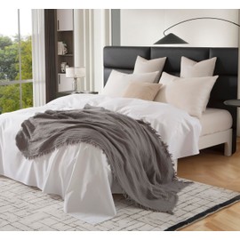 KyraHome 100% Organic Cotton Throw Blanket for Adult, Couch, Kid, Pre-Washed Plant Dyed, Breathable Lightweight Gauze Soft Muslin Blanket for Summer, All Season (50"x60" Dark Grey)