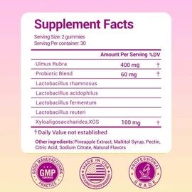 Her Juicy Feminine Probiotics Gummies for Women, with Prebiotics & Slippery Elm - Promotes pH Balance, Gut Health & Immune Support - Pineapple Flavor,