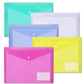 10 Pack Plastic File Folders with Label Pockets - US Letter & A4 Size Clear Document Envelopes, Assorted Color Poly Organizers for Office School Supplies