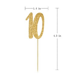 Gold Happy 10th Birthday Cupcake Topper, 24-Pack Number 10 Glitter Birthday Party Cupcake Toppers, Decorations