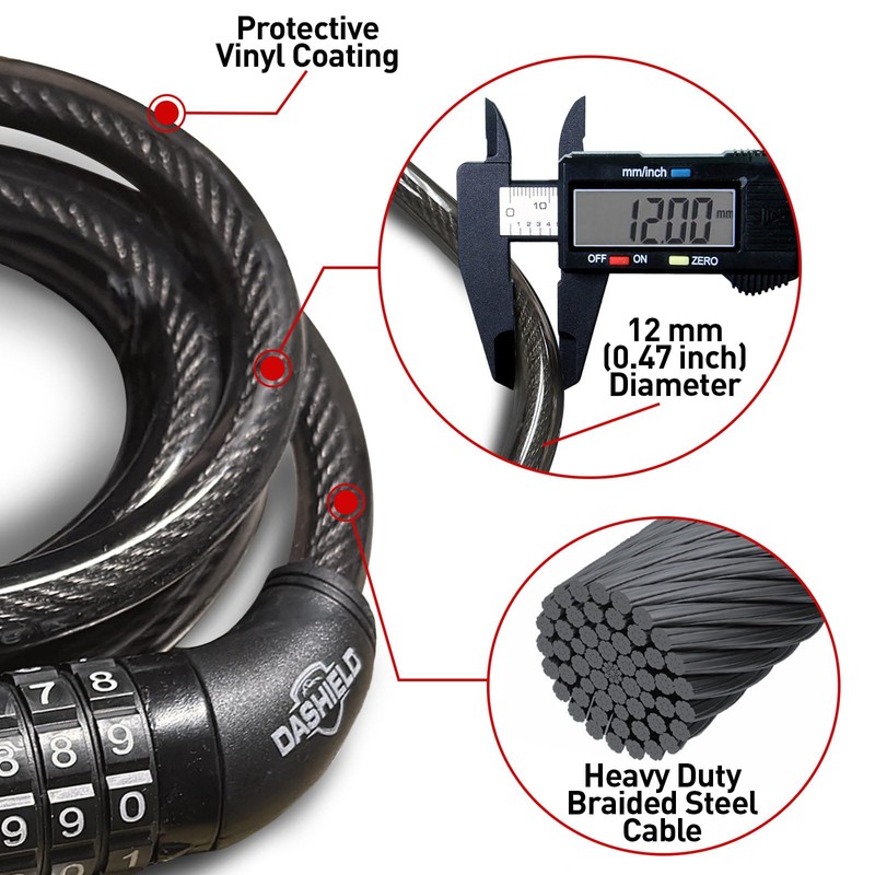 DaShield Bike Lock Cable, 47 inches Long 5 Digit Resettable