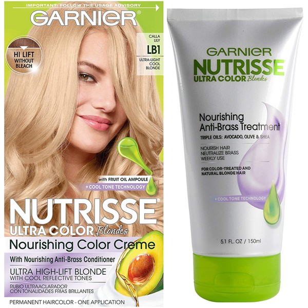 Garnier Nutrisse Ultra Color Hair Color and Anti-Brass Treatment, LB1 Ultra Light Cool Blonde, Pack of 1