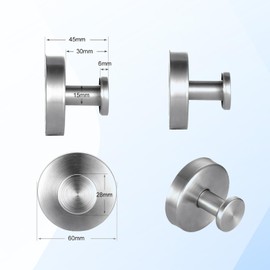 Ganchos Baño Conjuntos,Ganchos para pared impermeables,firmes y que no se caen,Adecuados para una variedad de superficies de pared en cocinas,baños,salones,etc de 304Acero Inoxidable.