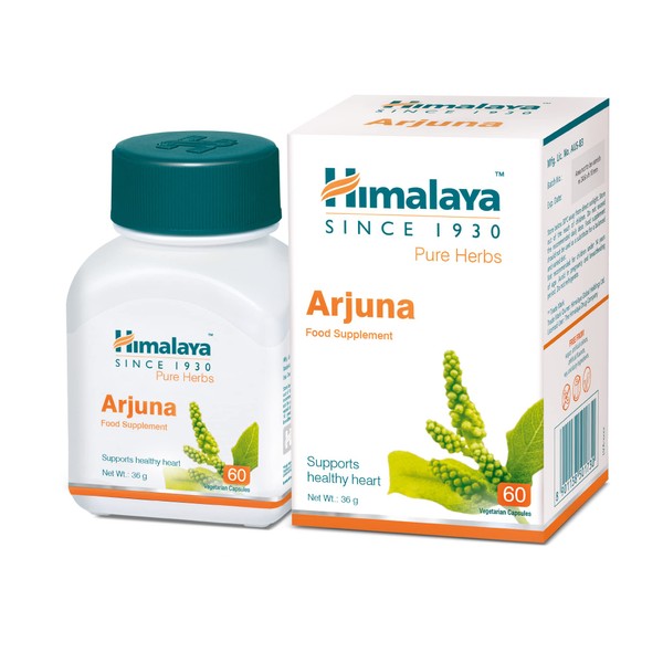 Himalaya Herbals Pure Herbs Arjuna Single Herb Food Supplement, Supports Healthy Blood Pressure Levels, Sustains Blood Circulation Within The Normal Rage, Antioxidants Rich - 60 Capsules
