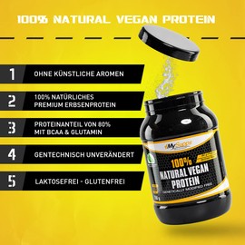 MySupps- 100% Natural Vegan Protein, High-Quality & Vegan Pea Protein, 80 g Protein + 15 g BCAA per 100 g, Complex Amino Acid Profile for Athletes, GMO-Free, Made in Germany, 750 g Powder