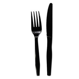Individually Wrapped Black Heavy Weight Plastic Fork(200) + Knife(200) Set