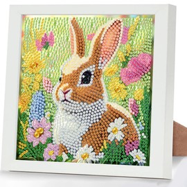 Rabbit Diamond Painting Kits for Kids with Frame, 5D Diamond Arts and Crafts Gifts for Kids Girls Boys Age 4-8-10-12, Full Round Drill Gem Art Mosaic Kits for Home Decor(18x18 cm)