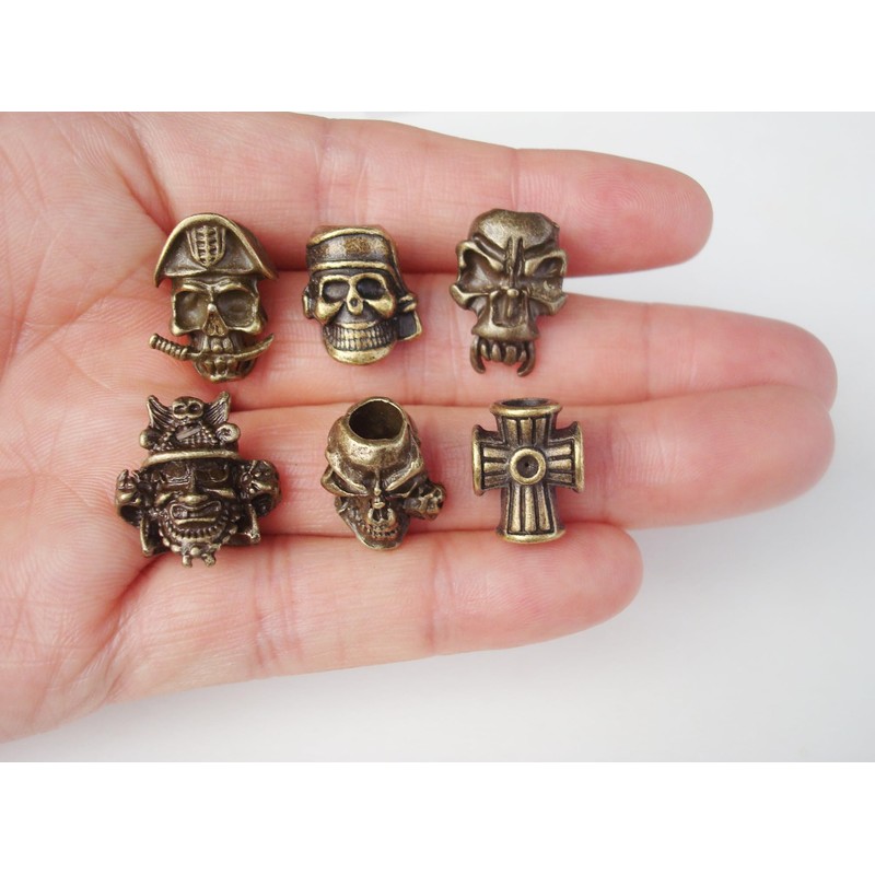 6pcs Knife Paracord Lanyard Ropes Alloy Skull and Cross Beads,EDC