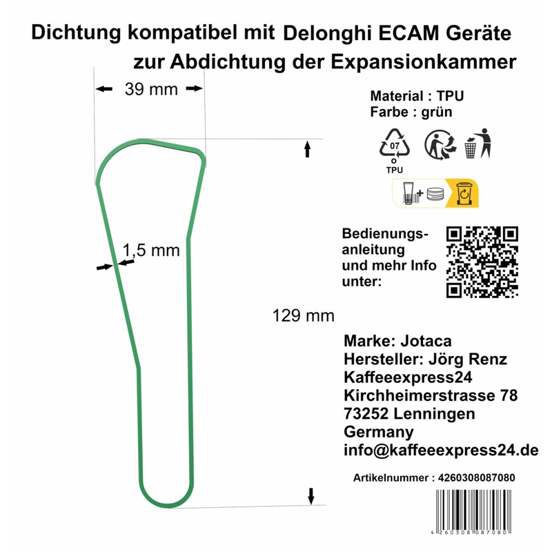 Seal suitable for DeLonghi ECAM cover exhaust chamber expansion chamber