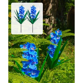 Sliafwh Metal Plants Outdoor Decor, Garden Decor for Outside, Ideal Housewarming Gifts (Cloth Blue Butterfly Orchid, Pack of 2)
