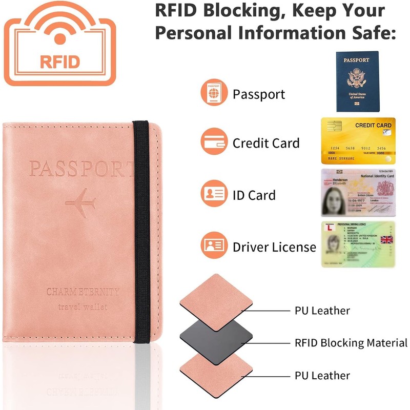 2 Unidades Cartera para Pasaporte RFID, 2 Packs Pasaporte Funda