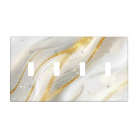 JDAKHD Gold White Marble Light Switch Cover Plate Abstract Modern Decorative Quad Toggle Wall Plate Grey Golden Cracked Lines 4 Gang Switchplate Electrical Faceplate For Bathroom Bedroom Decor