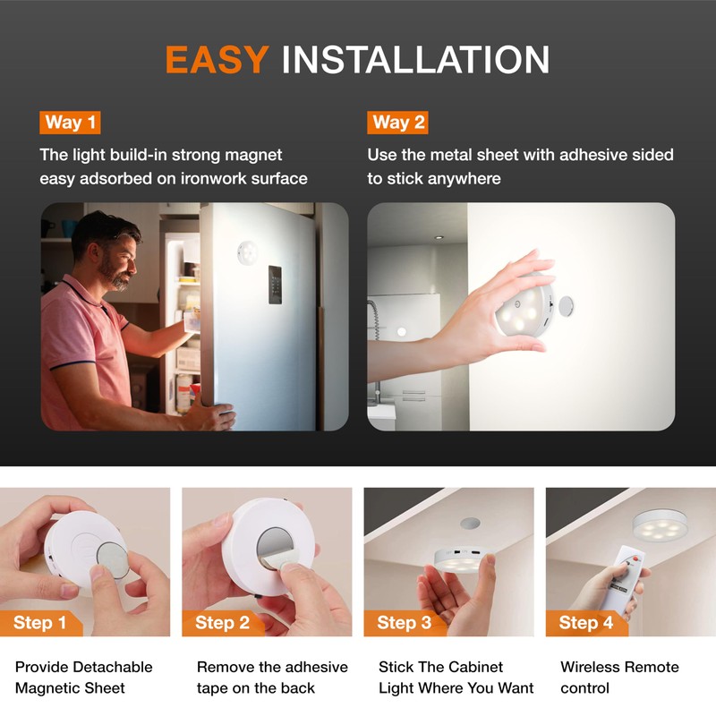 Puck Lights with Remote Control,1000mAh Rechargeable Under Cabinet Lighting,LED Closet