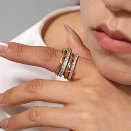 GAOKOXI Chunky Gold Silver Stackable Rings for Women Non Tarnish Fashion Gold Spinelli Cubic Zirconia Rings Set Link Ring Trendy Jewelry