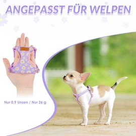 SlowTon Dog Harness with Lead, No-Pull Lightweight Soft Suede Puppy Harness with Floral Pattern and Snap Buckle, Adjustable Dog Harness for Small and Medium Dogs (Flowers, XS)