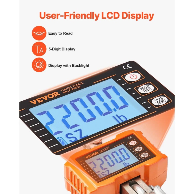Industrial Heavy Duty 2200 Lbs/1000 kg Digital Crane Scale with