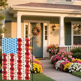 Patriotic Garden Flag 12 x 18 Inch Double Sided American Flag Design with Poppies and Myosotis,Memorial Day USA Garden Flag Yard Outdoor Decoration