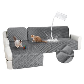 HDCAXKJ Waterproof Sectional Couch Covers Velvet Quilted 2-Pieces L Shape Sofa Cover Washable Thick Non Slip Sectional Slipcovers with Chaise Furniture Protector for Dogs Pets (Dark Gray, Large)