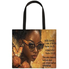 PATTERNFUL Canvas Tote Bag for Women - Black Girls Large Casual Shoulder Handbag Tote Purse - Reusable Grocery Bag for Work Travel Shopping, African Women