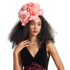 LATIMOON Flower Fascinator Hats for Women,Tea Party Derby Hat Cocktail Wedding Bridal Fascinators Headband Flower Mesh Feathers Hair Clip(Pink)