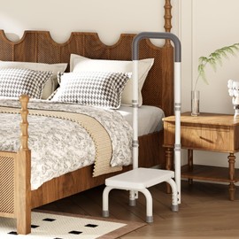 Height Adjustable Step Stool with Handle and Non-Skid Platform, Lightweight & Sturdy Standing Aid Support for Elderly, Seniors, Ideal for Bedside, Bathtub & Car Use, Holds up to 440 lbs (White)