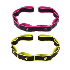 Flyicloud Pack of 2 Yoga Stretching Band, Fitness Band with 8 Loops, Yoga Strap Stretch Band, Yoga Stretch Strap, Resistance Bands for Fitness, Yoga, Pilates, Dance Training