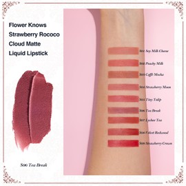 Flower Knows Strawberry Rococo Cloud Lip Cream Matte Liquid Lipstick-Long Lasting&Highly Pigmented Lip Stain -Velvety Waterproof Lip Makeup for Girls&Women-0.12 Fl Oz,1 Count(S06 Tea Break)