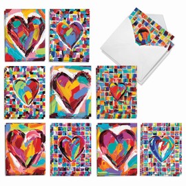 The Best Card Company - 20 Assorted Valentine's Day Cards Bulk (4 x 5.12 Inch) - Boxed Greetings (10 Designs, 2 Each) - Colorful Hearts AM9267VDG-B2x10