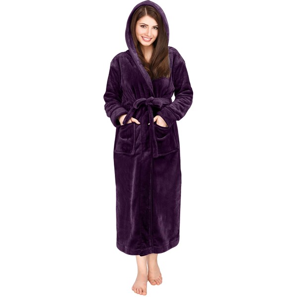 NY Threads Women's Fleece Hooded Bathrobe Plush Long Spa Robe,