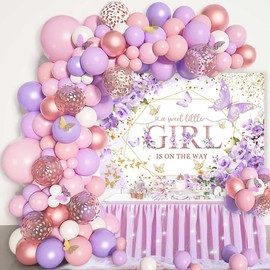 Sensfun Butterfly Baby Shower Backdrop A Sweet Little Girl is On The Way Photography Background Purple Butterfly Floral Princess Baby Shower Decorations Banner Party Supplies Photoshoot Props 7x5ft