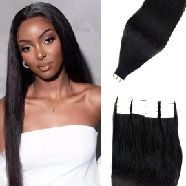 Brazilian Tape in Hair Extensions Human Hair Straight 100% Real Human Hair Extensions Adhesive Invisible 20Pcs 50G/Set for Womenstyle: Straight, color: Natural Black, Stretched Length: 20 Inches