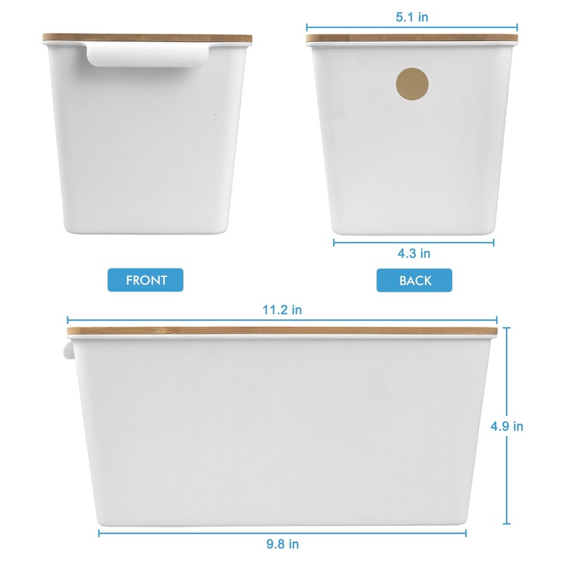 POPU BERRY Storage Bins with Bamboo Lid - Stackable Plastic