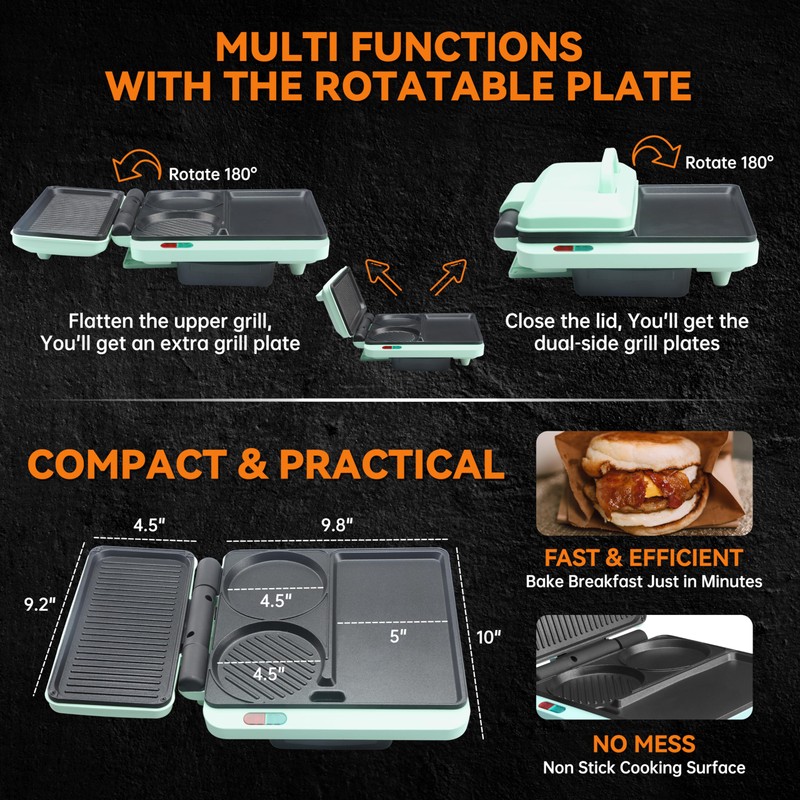 Baker's Friend Breakfast Sandwich Maker, Nonstick Electric Griddle & Grill